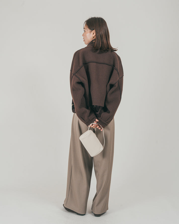 ［SET］Softショートニットブルゾン + ダブルタック ハイウエストワイドパンツ（2SET）