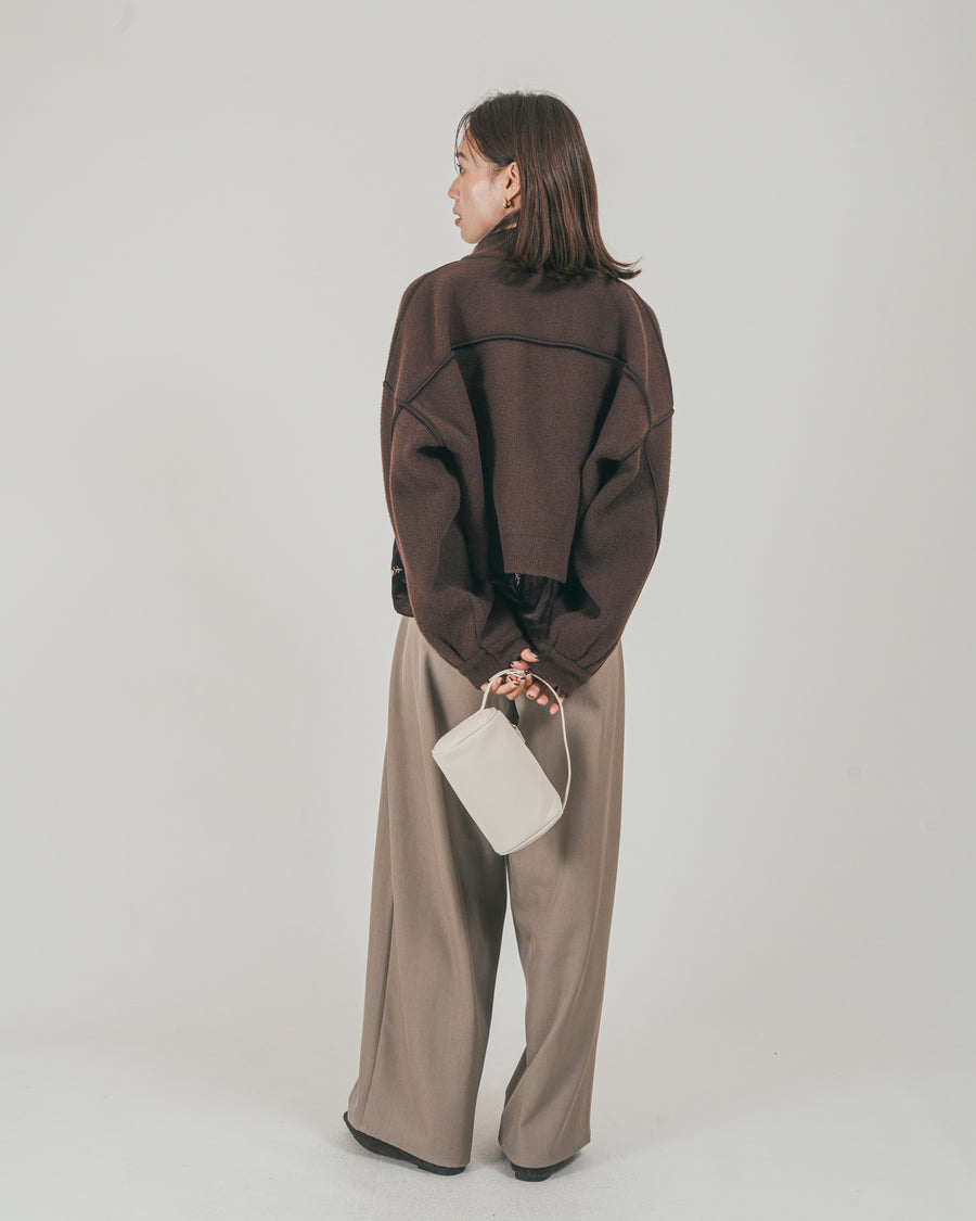 ［SET］Softショートニットブルゾン + ダブルタック ハイウエストワイドパンツ（2SET）