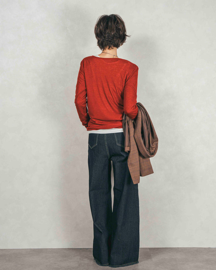 Sheerリブヘンリーネックトップス (RED)