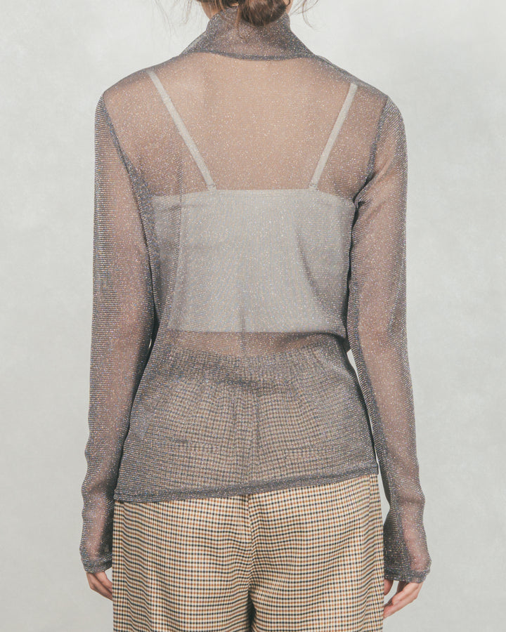 ［SET］フロントシリコンLogoスウェット+ラメSheerハイネックトップス+ワイドTuckイージーデニム