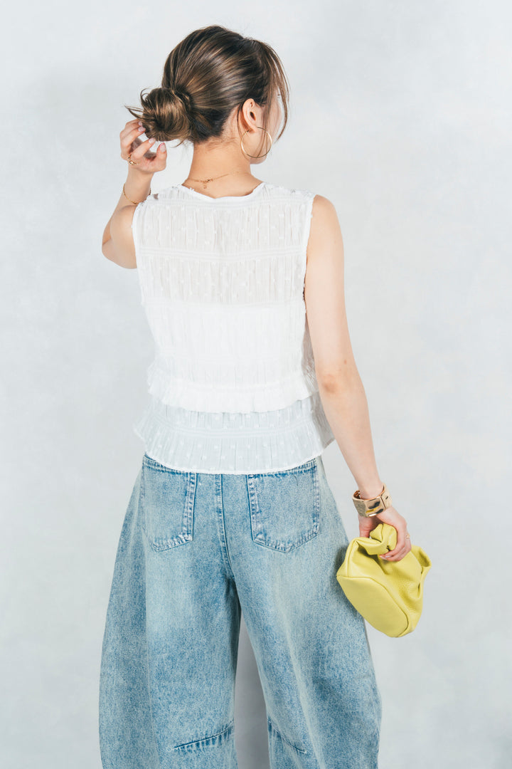 フロントリボンシャーリングトップス (OFF WHITE)