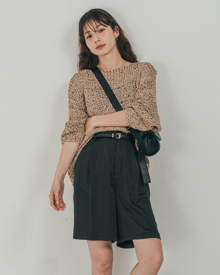 ［SET］エアリールーズオーバーニット + Vintageサテン　ハーフパンツ（2SET）