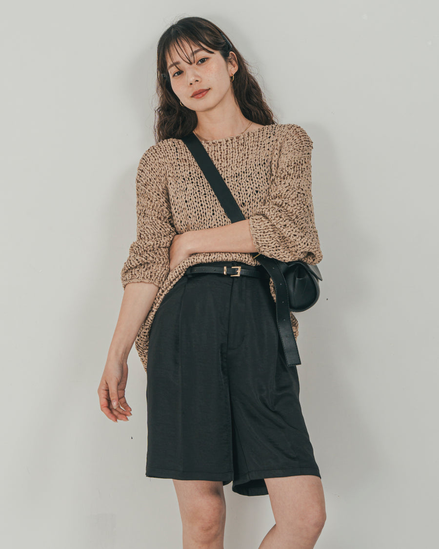 ［SET］エアリールーズオーバーニット + Vintageサテン　ハーフパンツ（2SET）
