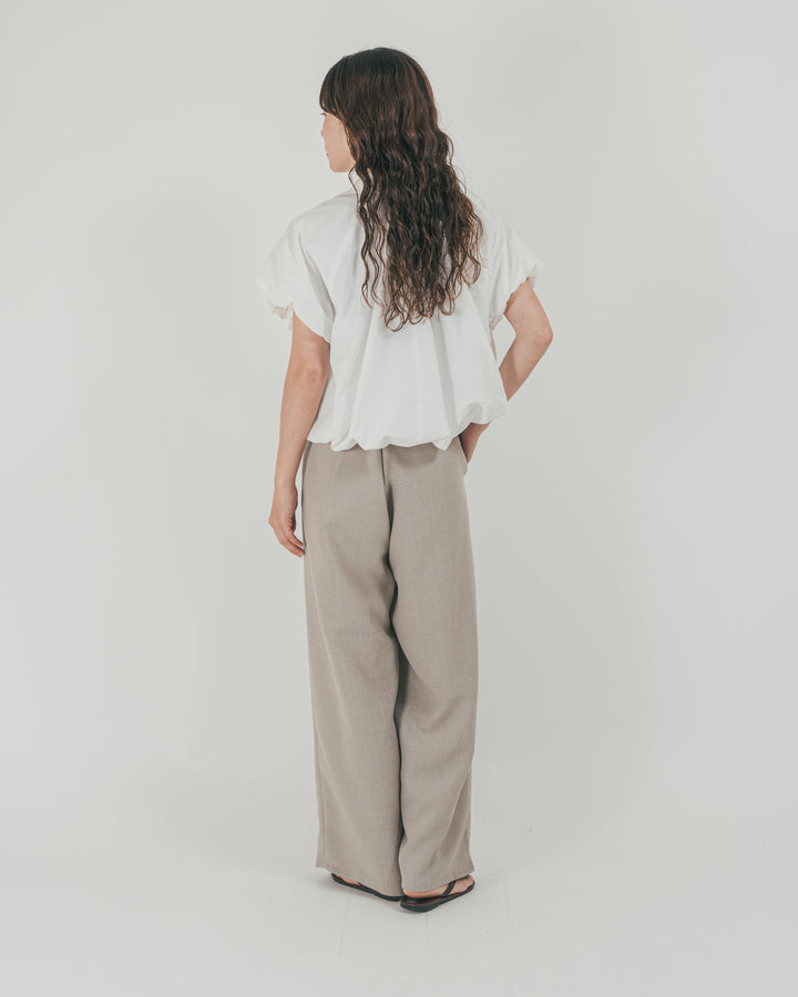 ［SET］バルーンShirringハーフスリーブシャツ + スラブTweedタックワイドパンツ（2SET）