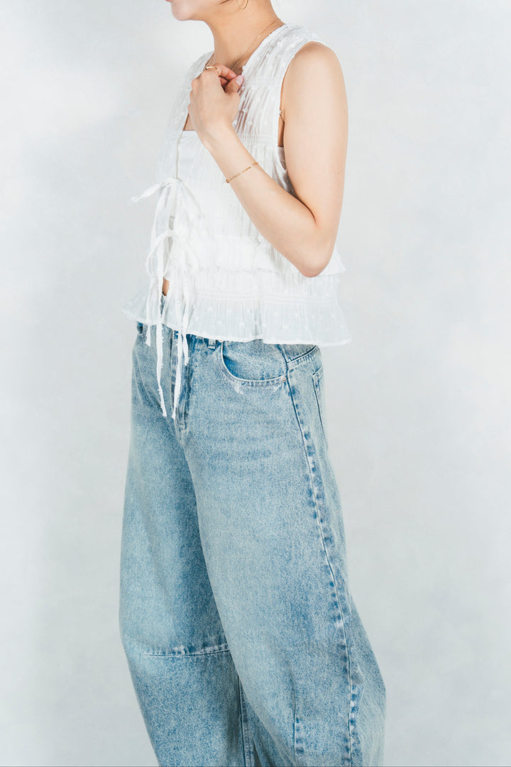 フロントリボンシャーリングトップス (OFF WHITE)