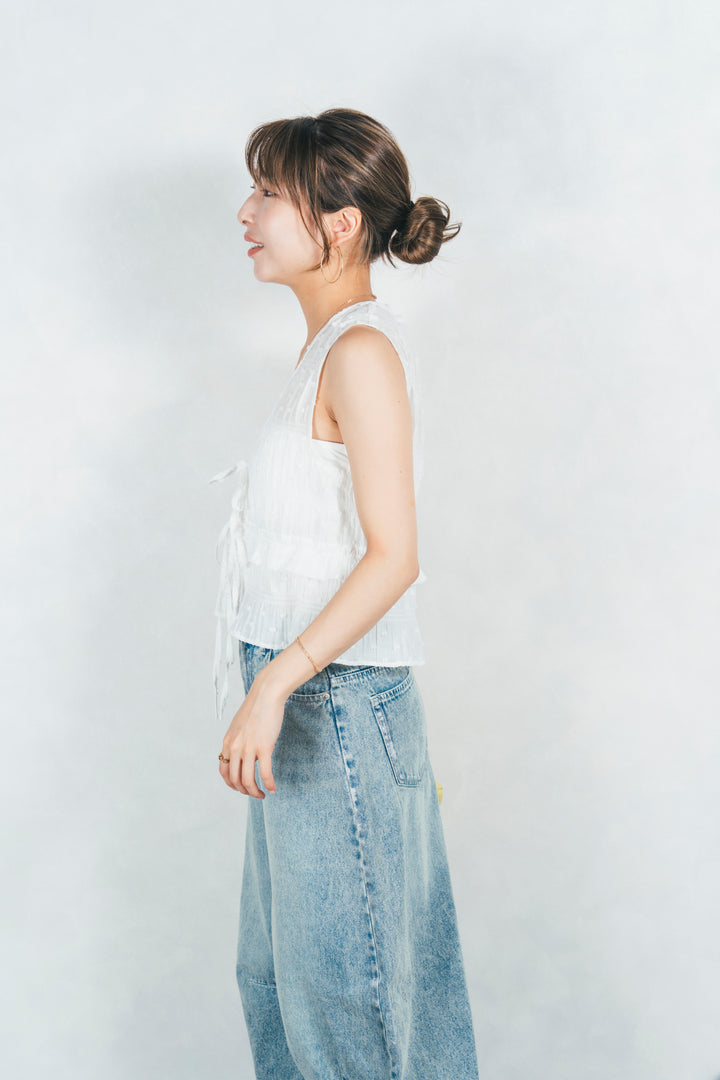 フロントリボンシャーリングトップス (OFF WHITE)