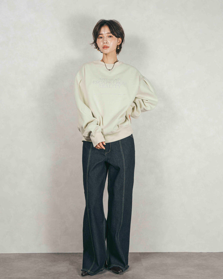 ［SET］裏起毛フロッキーLogoスウェット+センターシーム リラックスカラーデニム（2SET）