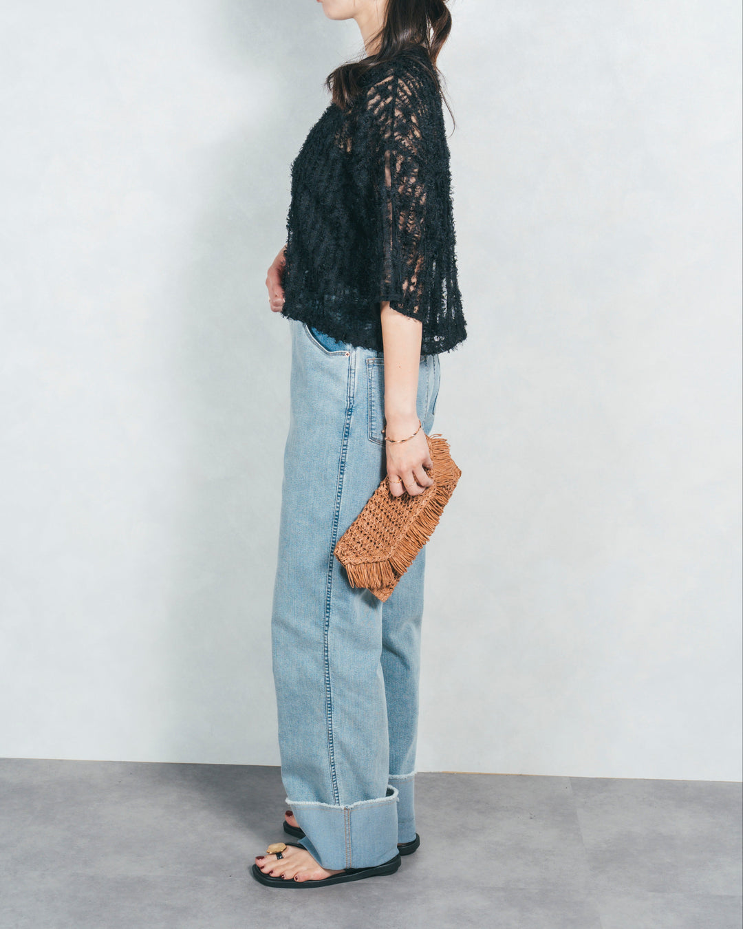 シアーフリンジトップス (BLACK)