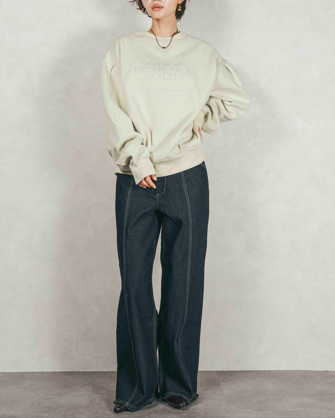 センターシーム リラックスカラーデニム (ONE WASH)