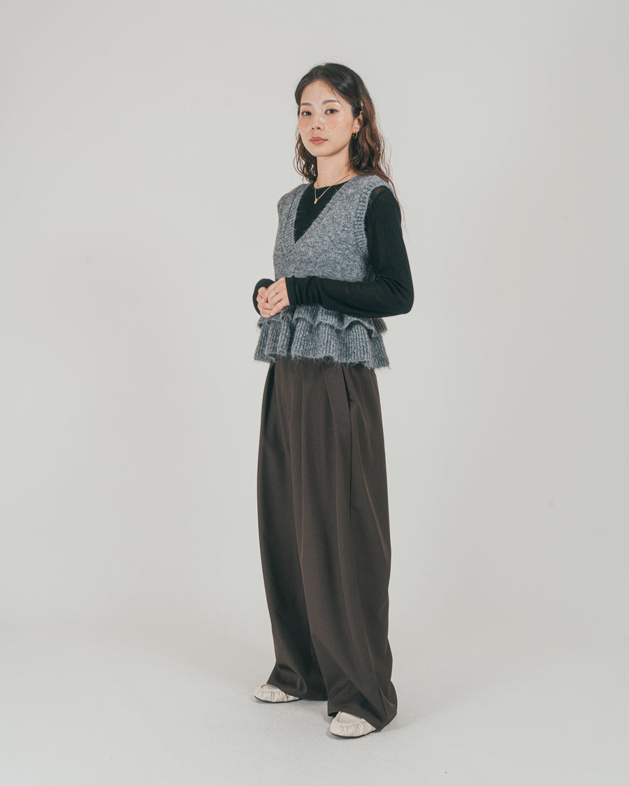 ［SET］2Way モヘアダブルFrillベスト + ダブルタック ハイウエストワイドパンツ（2SET）