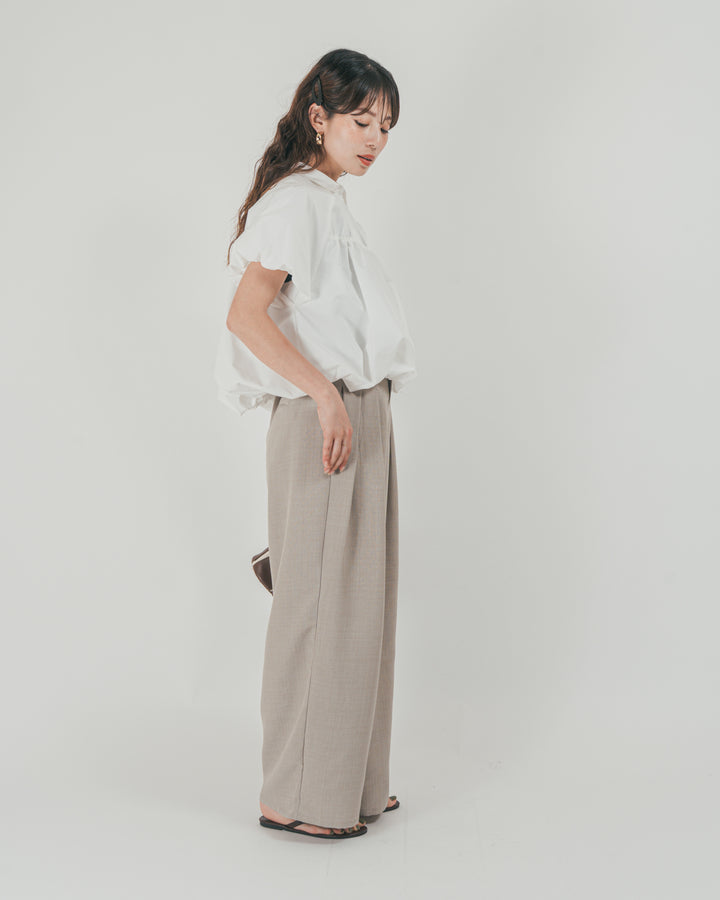 ［SET］バルーンShirringハーフスリーブシャツ + スラブTweedタックワイドパンツ（2SET）