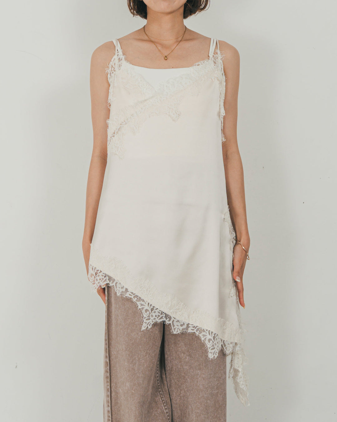 サテンアシメ レースキャミ