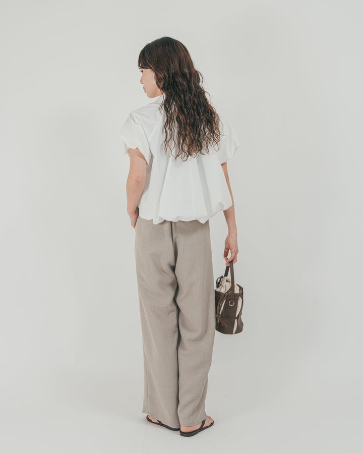［SET］バルーンShirringハーフスリーブシャツ + スラブTweedタックワイドパンツ（2SET）