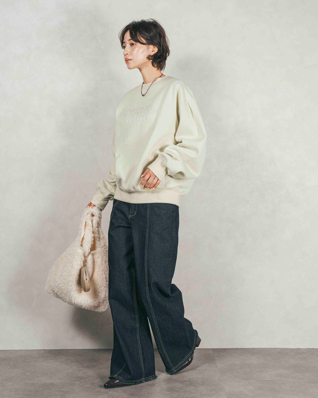［SET］裏起毛フロッキーLogoスウェット+センターシーム リラックスカラーデニム（2SET）
