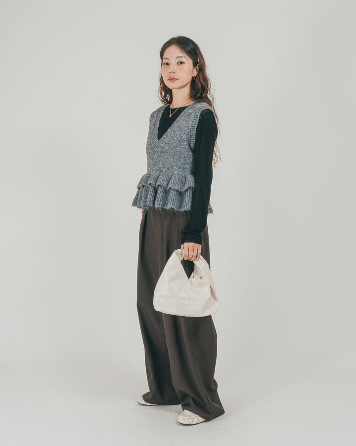 ［SET］2Way モヘアダブルFrillベスト + ダブルタック ハイウエストワイドパンツ（2SET）