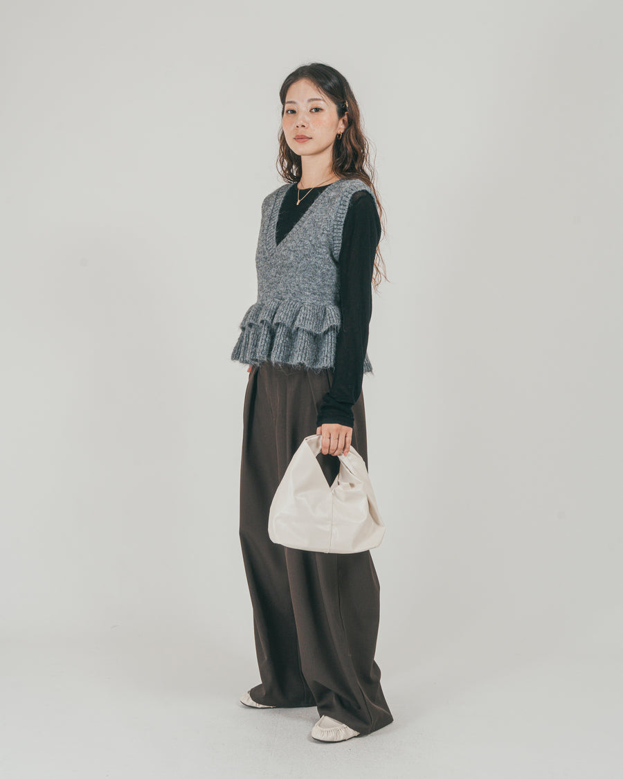 ［SET］2Way モヘアダブルFrillベスト + ダブルタック ハイウエストワイドパンツ（2SET）
