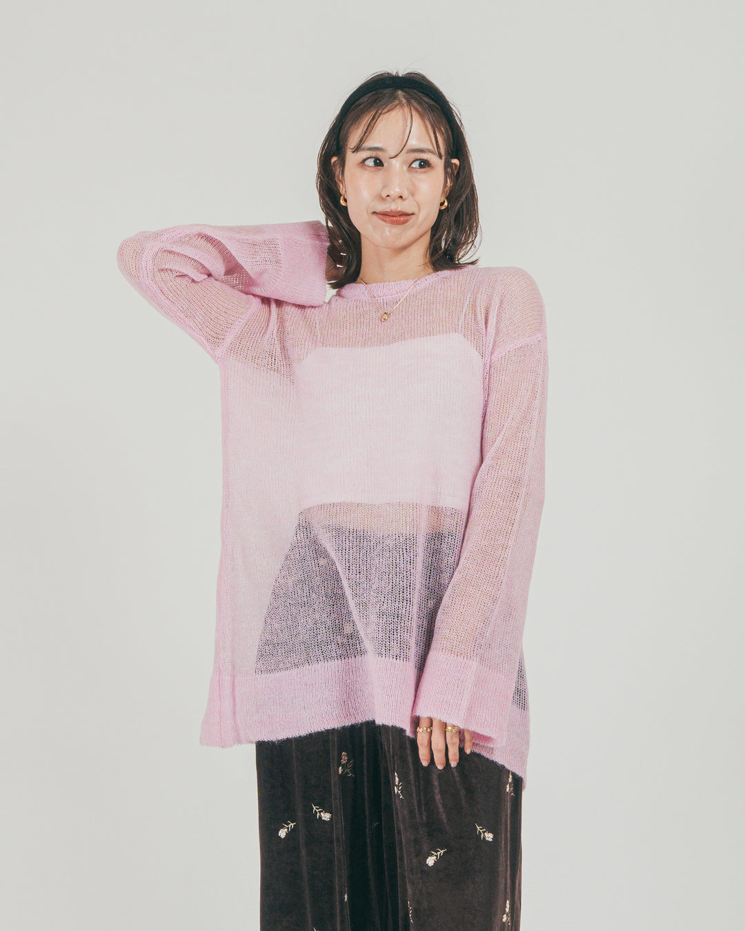 ［SET］モヘアTouchローゲージカラーニット + Flower刺繍 ベロアパンツ（2SET）