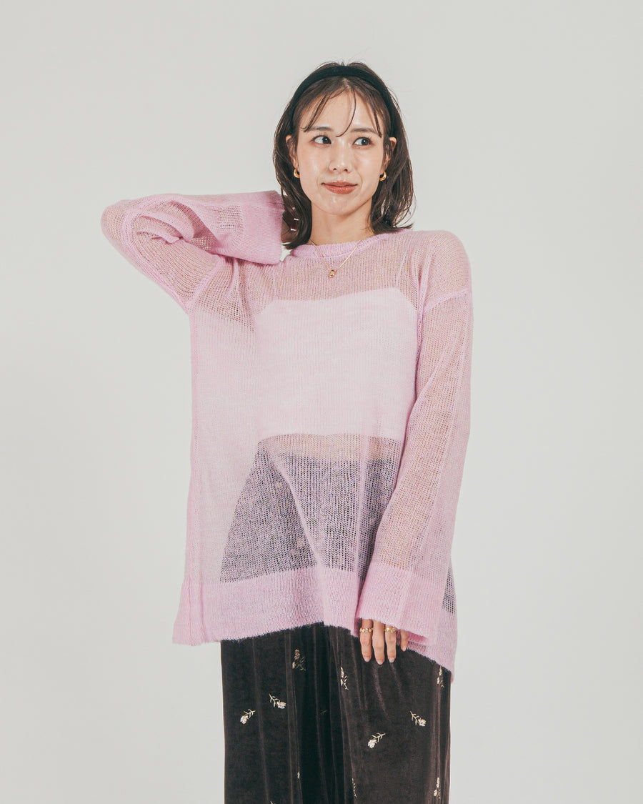 ［SET］モヘアTouchローゲージカラーニット + Flower刺繍 ベロアパンツ（2SET）