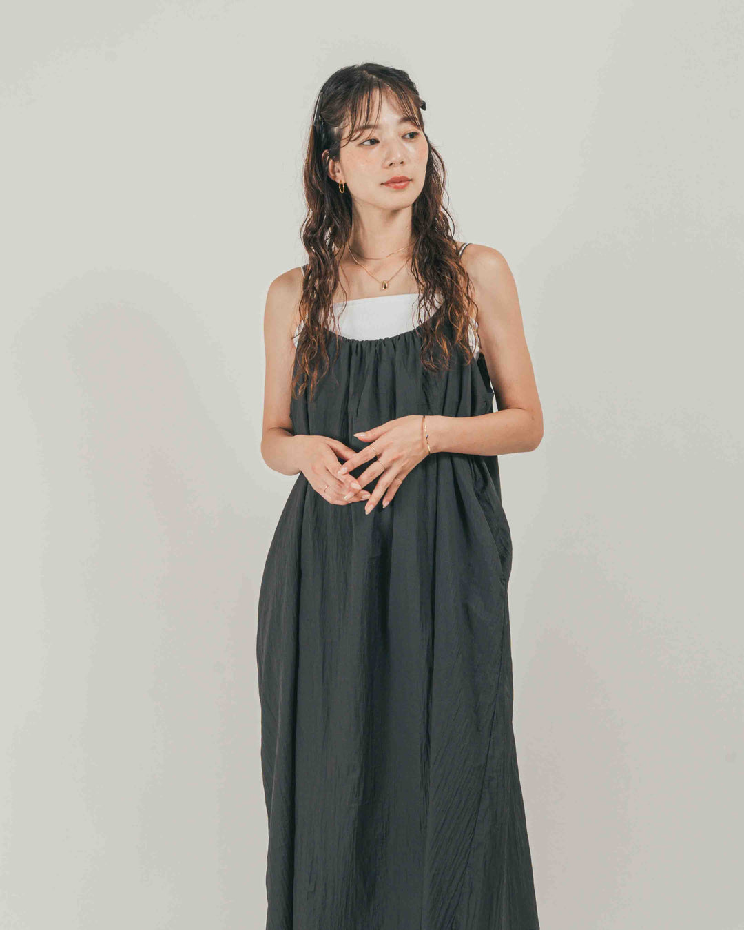 ［SET］Glow Sheer ナイロンキャミワンピース + カップ付きカットリブキャミ（2SET）