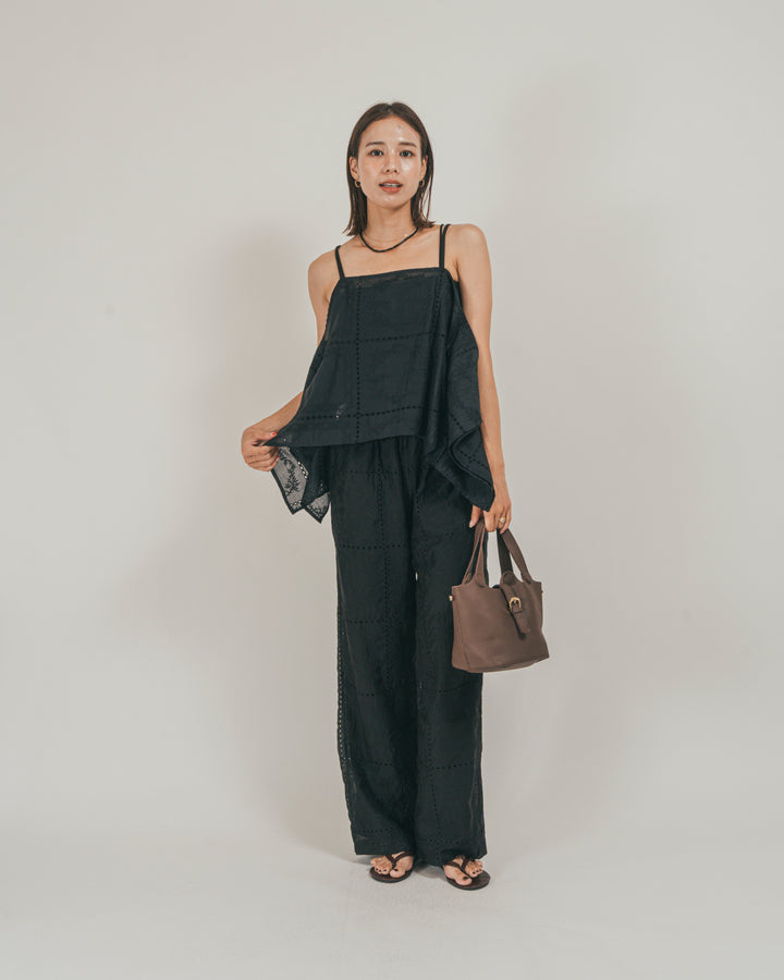 ［SET］パッチワーク刺繍ランダムキャミ + パッチワーク刺繍リラックスパンツ + 【接触冷感・UVカット・防臭】カップ付きリブキャミ（3SET）