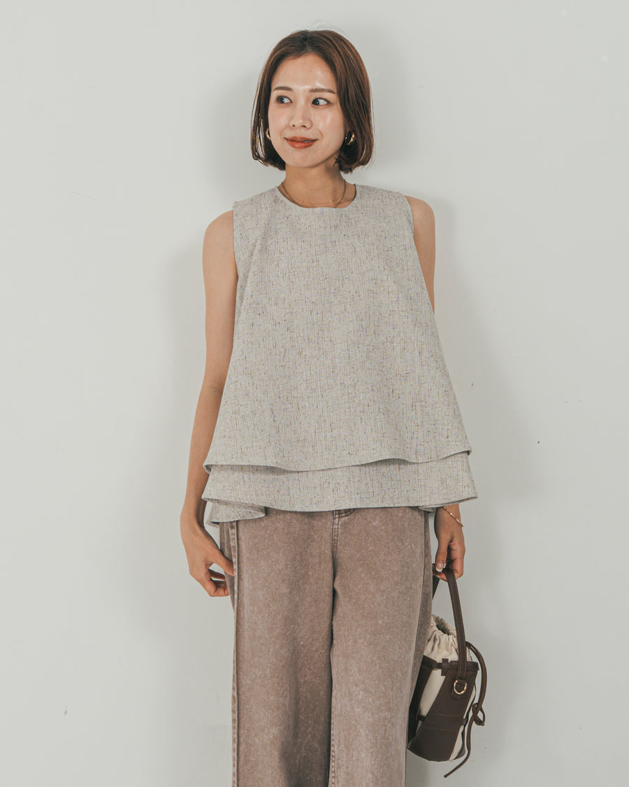 ［SET］Tweedノースリティアードタンクトップ + 10oz サイドタック リラックスデニムパンツ（2SET）