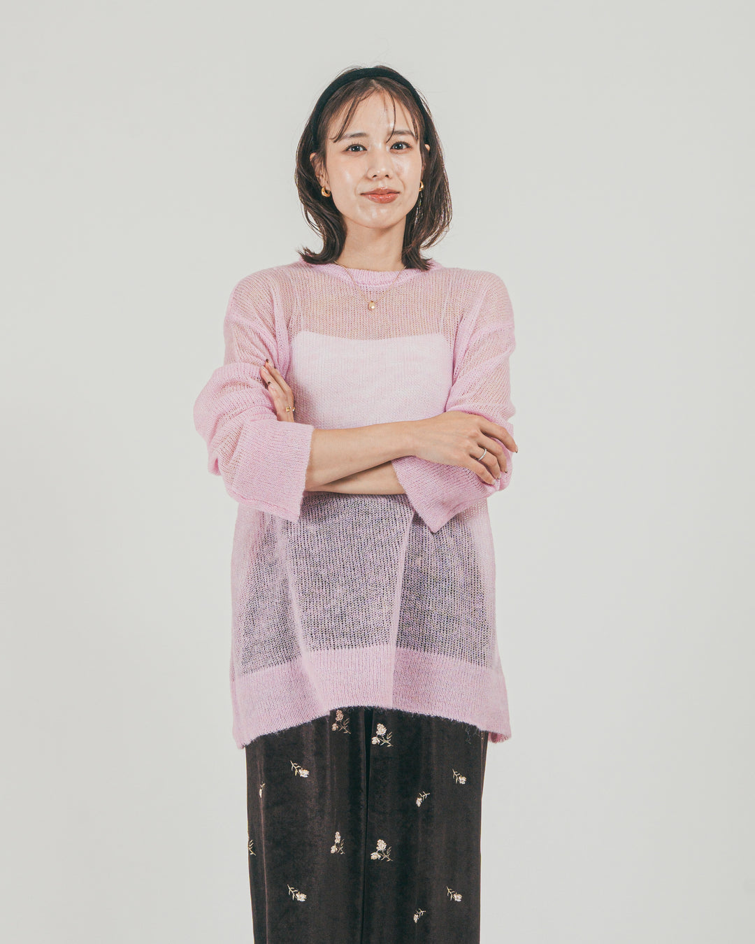 ［SET］モヘアTouchローゲージカラーニット + Flower刺繍 ベロアパンツ（2SET）