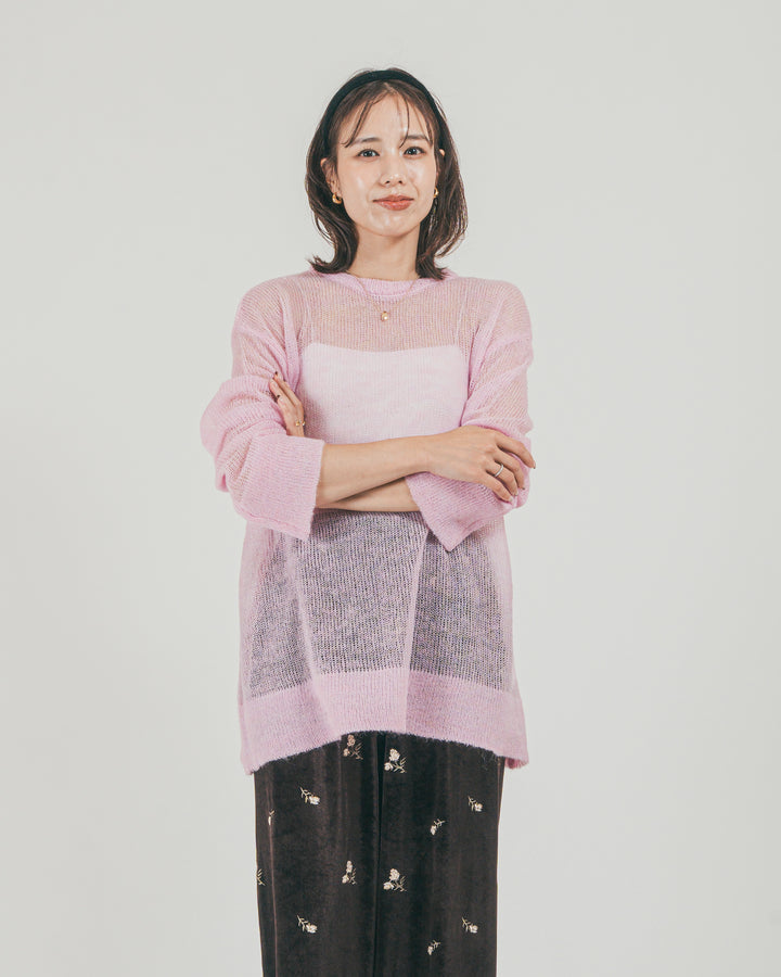 ［SET］モヘアTouchローゲージカラーニット + Flower刺繍 ベロアパンツ（2SET）