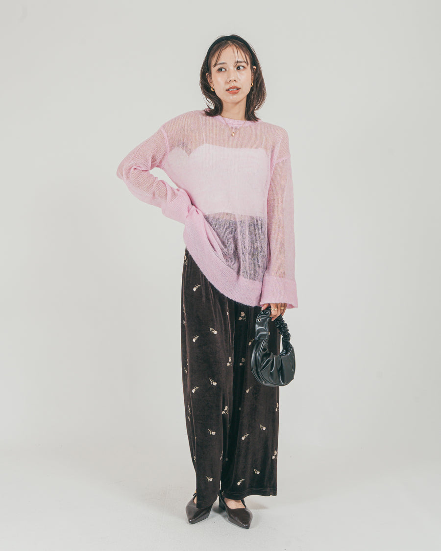 ［SET］モヘアTouchローゲージカラーニット + Flower刺繍 ベロアパンツ（2SET）