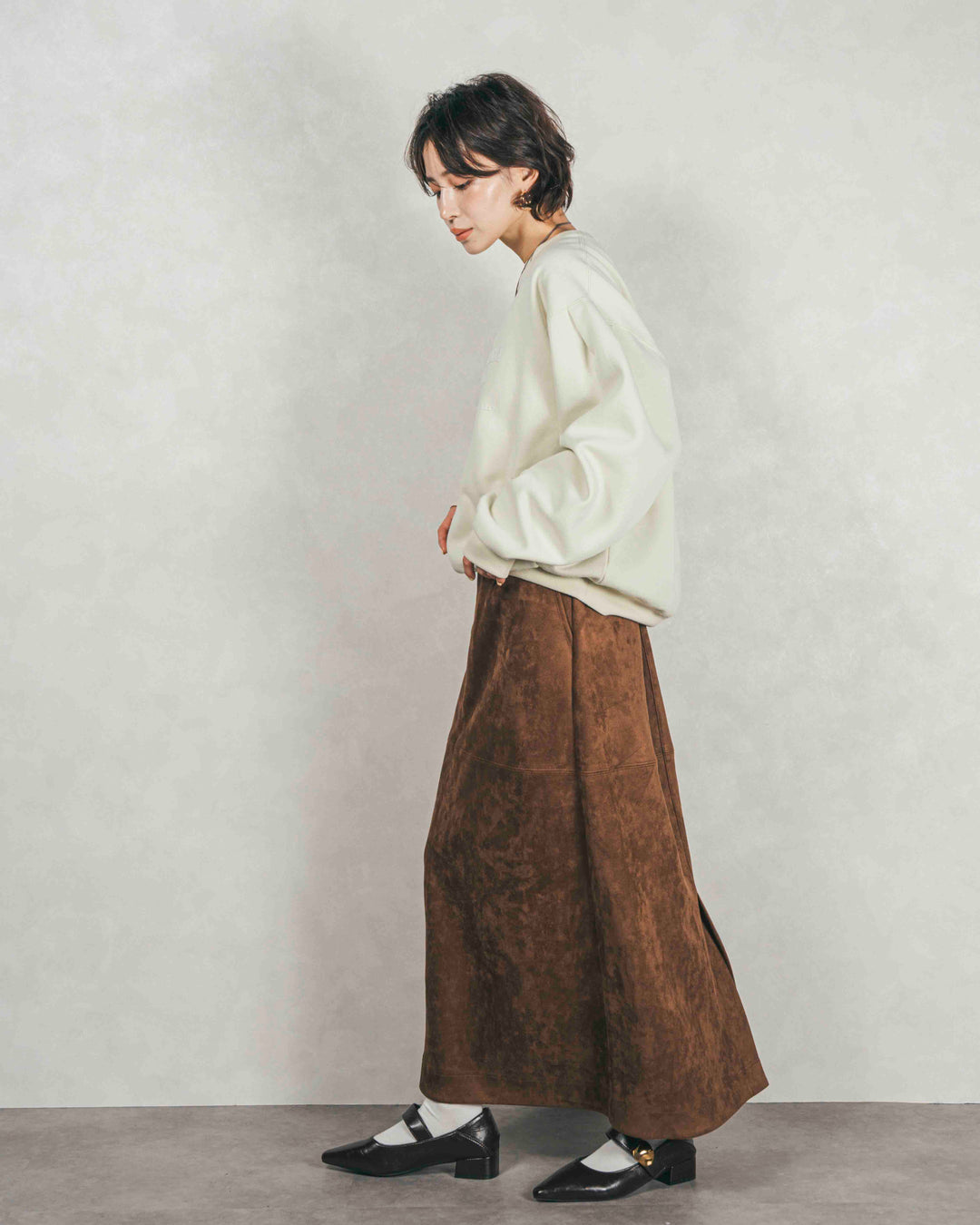 ［SET］裏起毛フロッキーLogoスウェット+スウェードライクロングスカート（2SET）