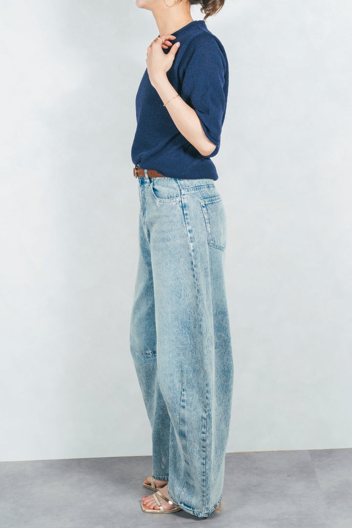 ［予約］スラブカールデザインニットT (NAVY)