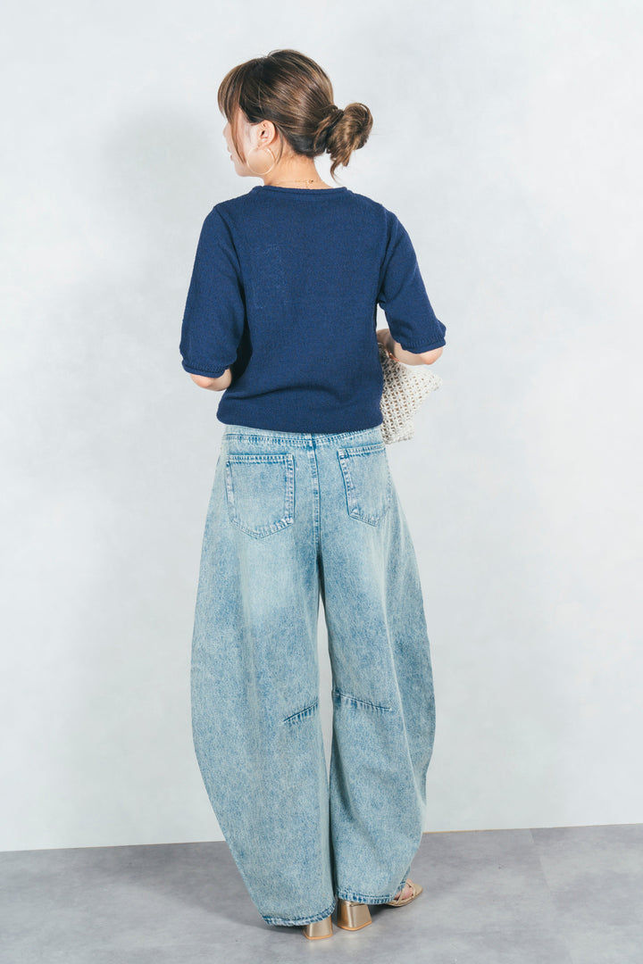 ［予約］スラブカールデザインニットT (NAVY)