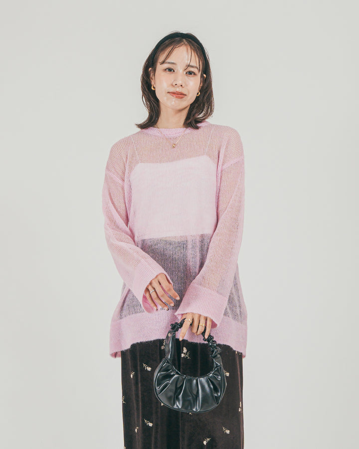［SET］モヘアTouchローゲージカラーニット + Flower刺繍 ベロアパンツ（2SET）