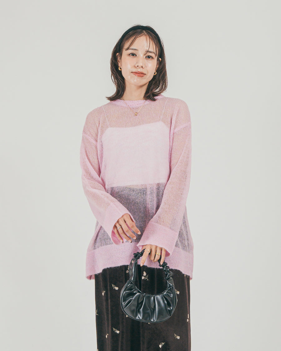 ［SET］モヘアTouchローゲージカラーニット + Flower刺繍 ベロアパンツ（2SET）