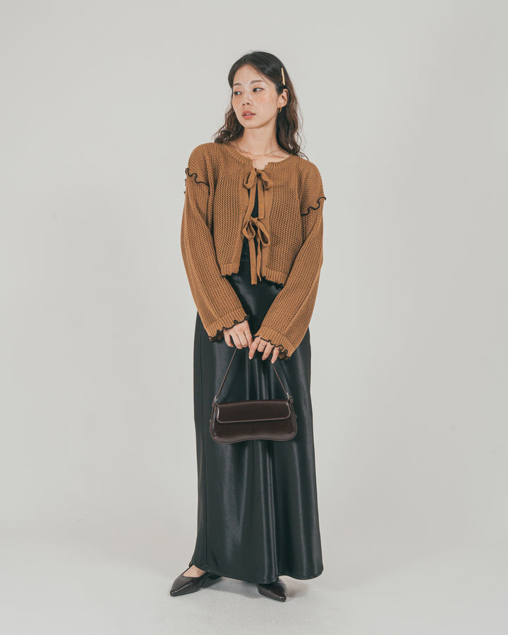フロントリボン メッシュニットカーデ