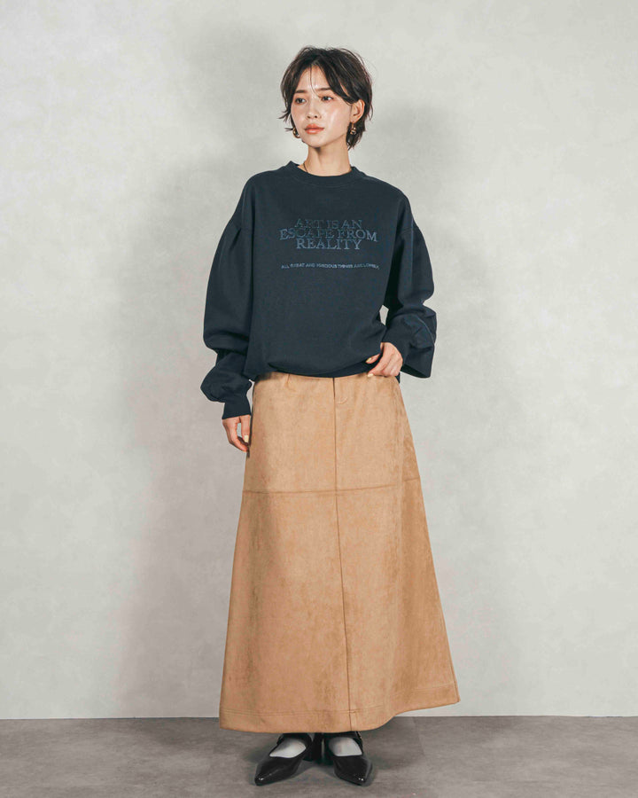 ［SET］裏起毛フロッキーLogoスウェット+スウェードライクロングスカート（2SET）