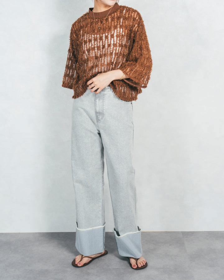 シアーフリンジトップス (BROWN)