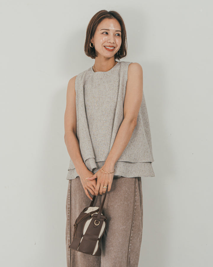 ［SET］Tweedノースリティアードタンクトップ + 10oz サイドタック リラックスデニムパンツ（2SET）