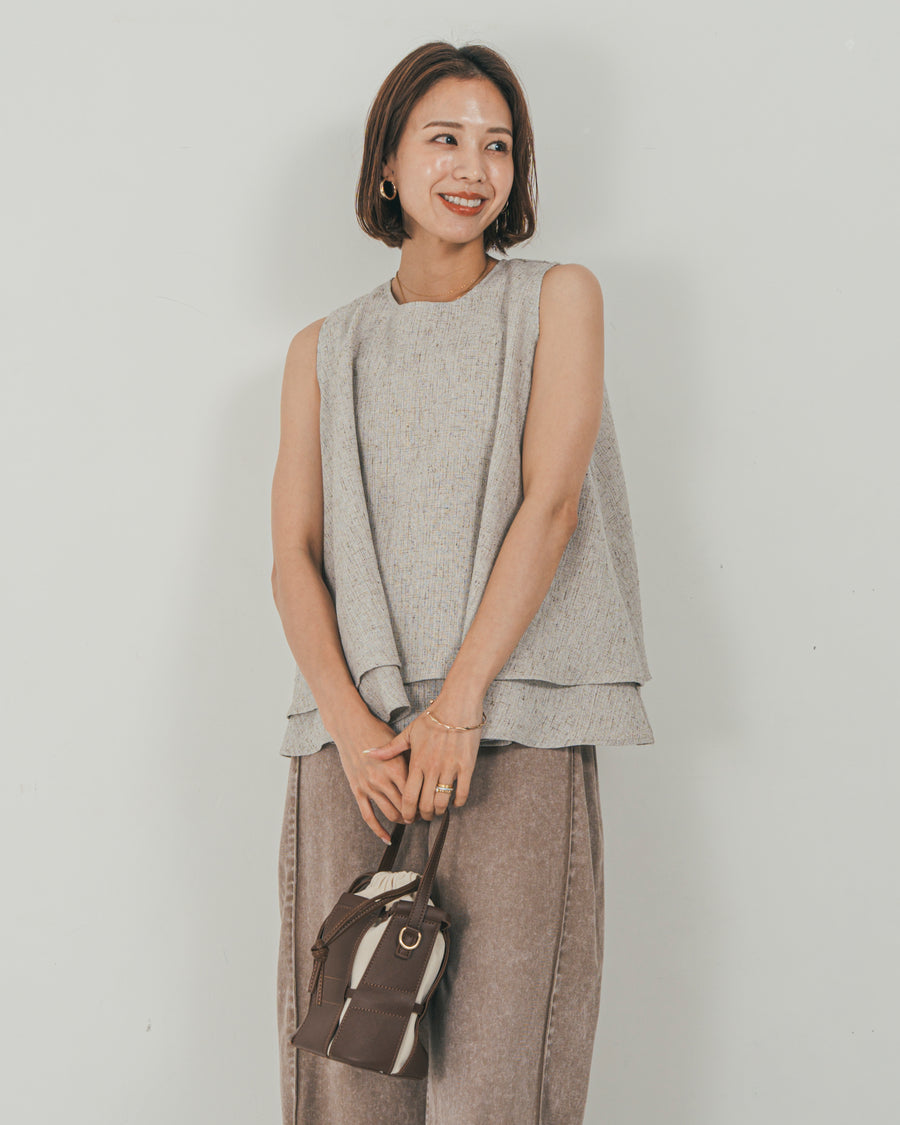［SET］Tweedノースリティアードタンクトップ + 10oz サイドタック リラックスデニムパンツ（2SET）