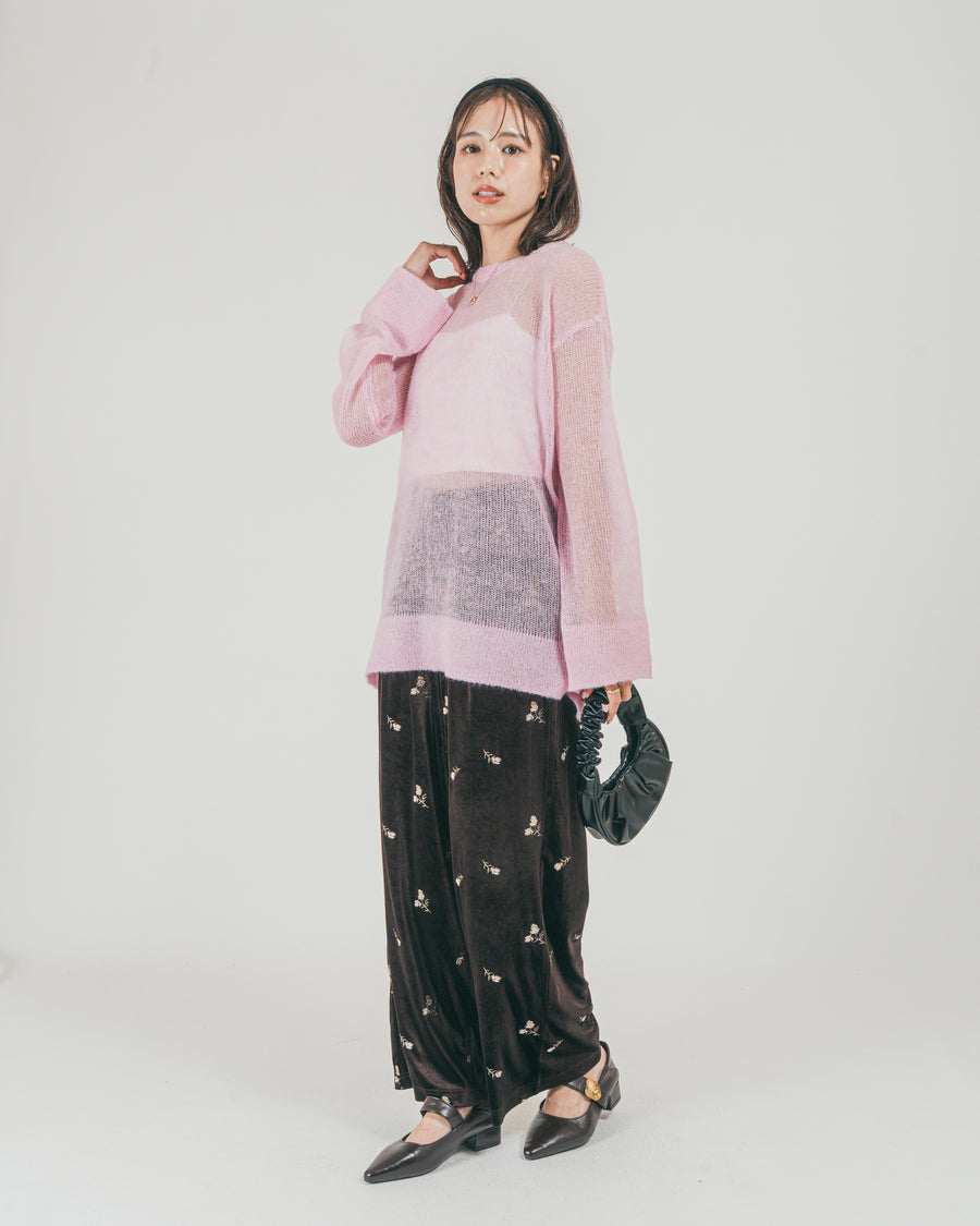 ［SET］モヘアTouchローゲージカラーニット + Flower刺繍 ベロアパンツ（2SET）