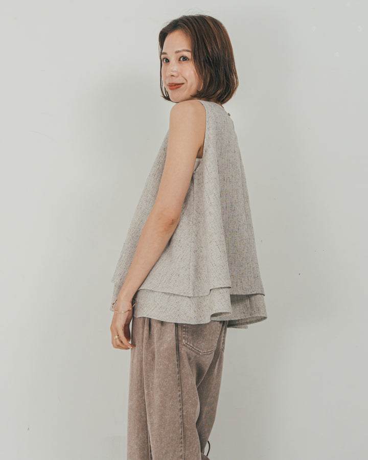 ［SET］Tweedノースリティアードタンクトップ + 10oz サイドタック リラックスデニムパンツ（2SET）