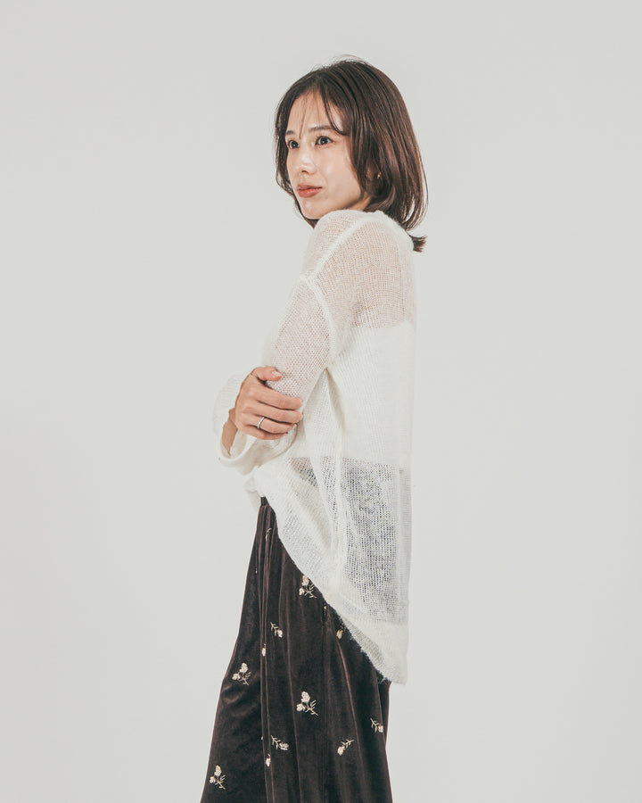 ［SET］モヘアTouchローゲージカラーニット + Flower刺繍 ベロアパンツ（2SET）