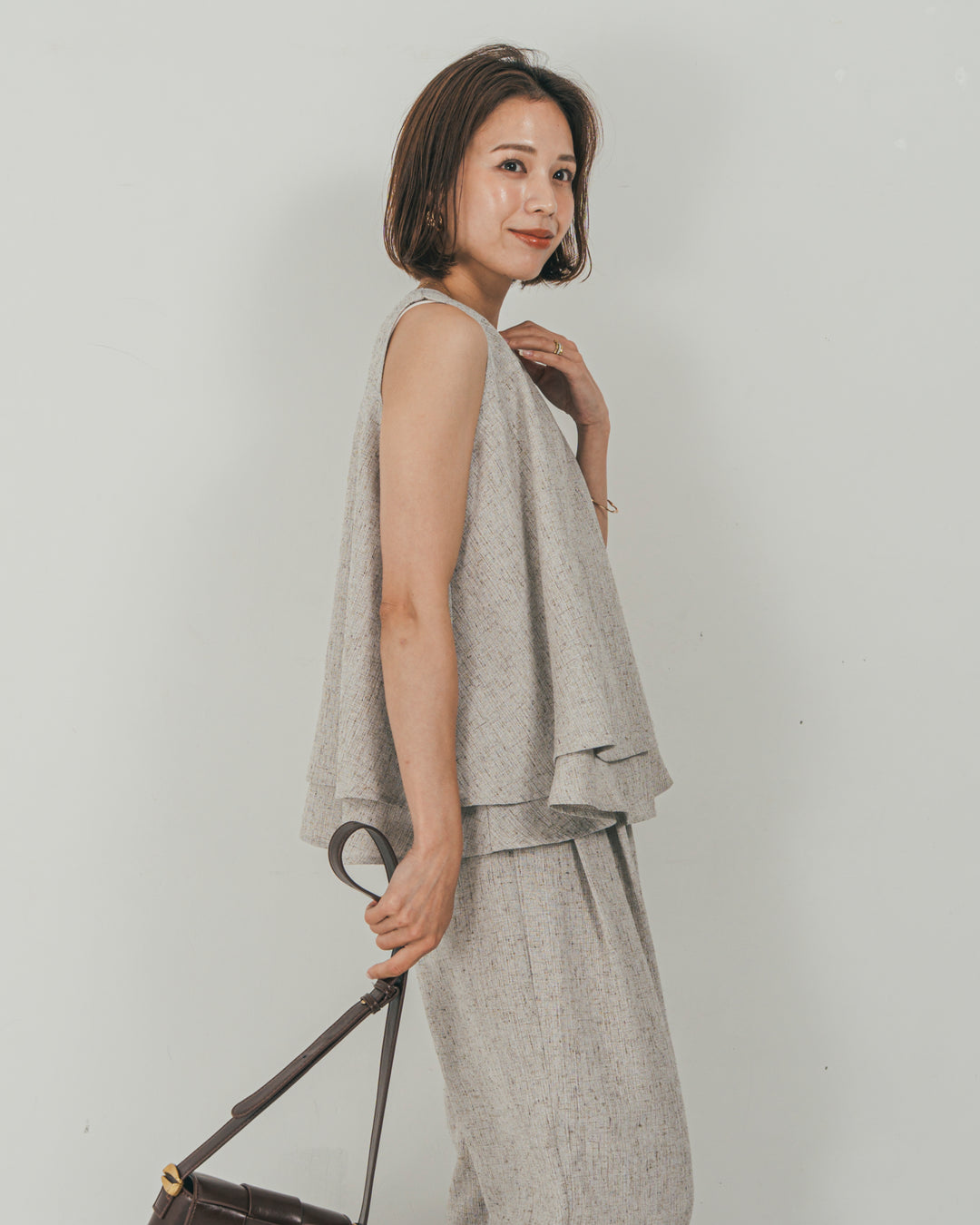 ［SET］Tweedノースリティアードタンクトップ + Tweedテイラードジレ + Tweedダブルタックパンツ（3SET）
