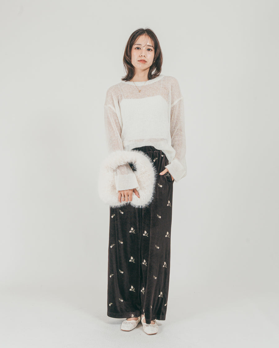 ［SET］モヘアTouchローゲージカラーニット + Flower刺繍 ベロアパンツ（2SET）