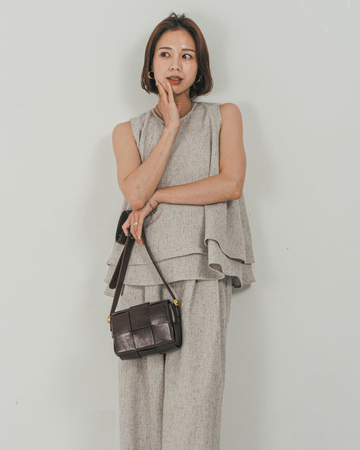 ［SET］Tweedノースリティアードタンクトップ + Tweedテイラードジレ + Tweedダブルタックパンツ（3SET）