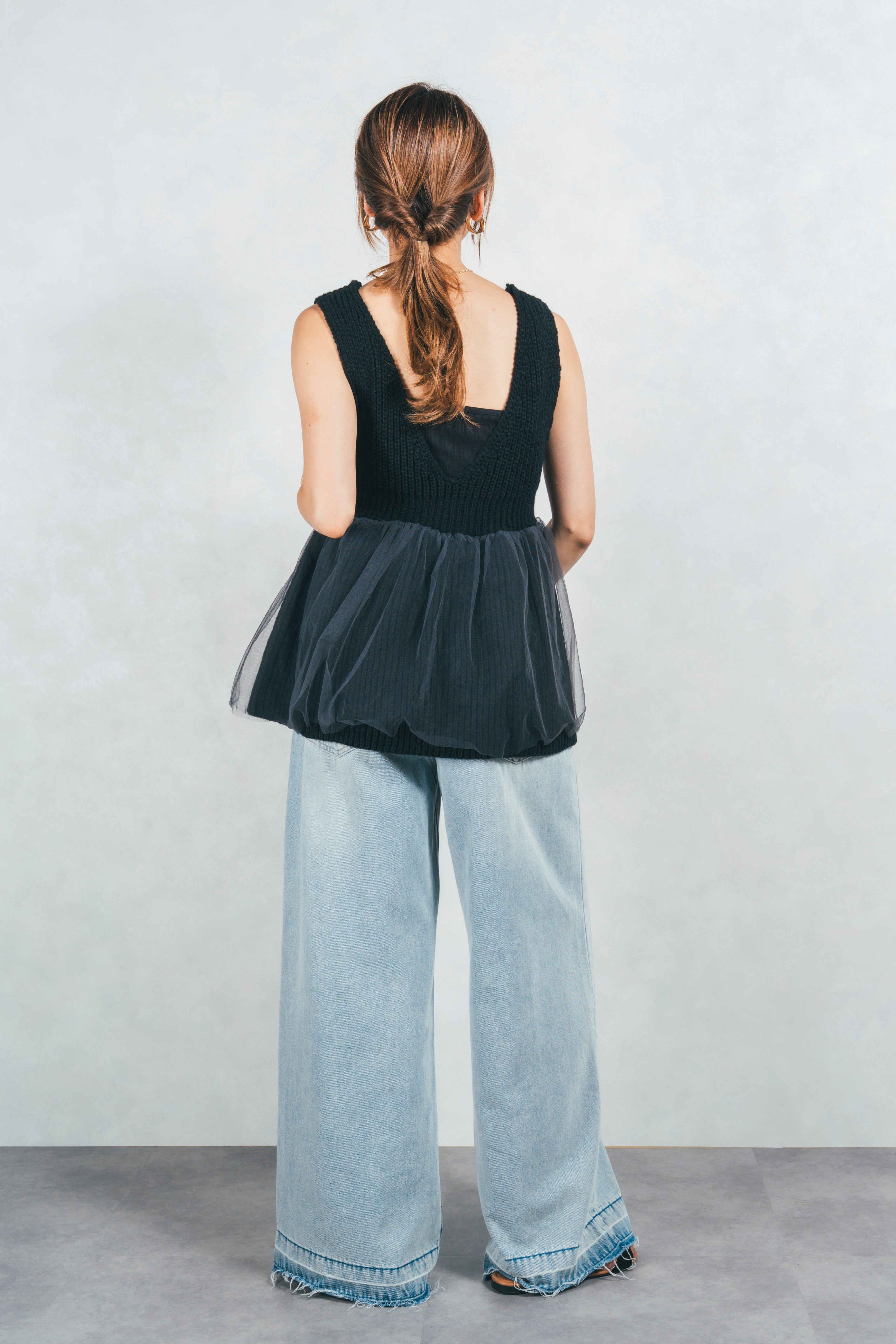 SET］シーサイドチュールペプラムニットベスト+［SIDE ウエスト