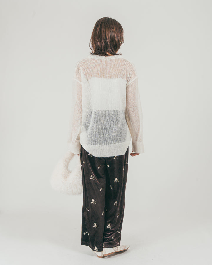 ［SET］モヘアTouchローゲージカラーニット + Flower刺繍 ベロアパンツ（2SET）
