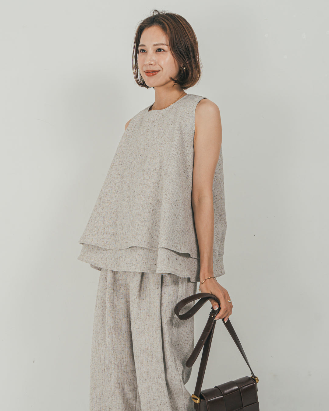 ［SET］Tweedノースリティアードタンクトップ + Tweedダブルタックパンツ（2SET）
