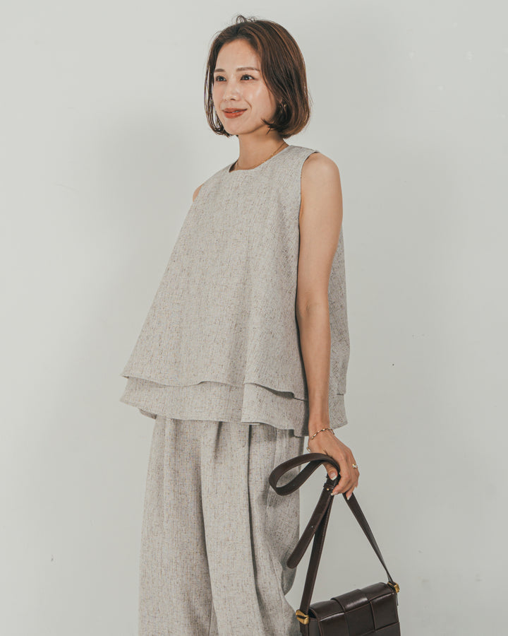 ［SET］Tweedノースリティアードタンクトップ + Tweedダブルタックパンツ（2SET）