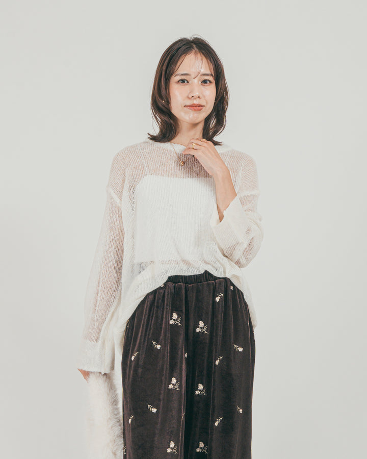 ［SET］モヘアTouchローゲージカラーニット + Flower刺繍 ベロアパンツ（2SET）