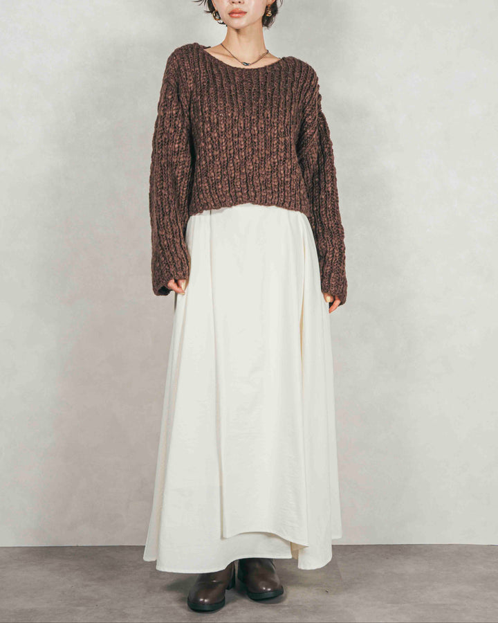 ［SET］ボリュームチャンキースラブ クロップドニット+アシメFlareタックスカート（2SET）